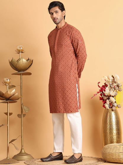 Embroidered & Sequins Straight Kurta Set For Men