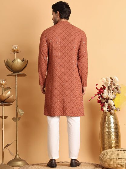 Embroidered & Sequins Straight Kurta Set For Men