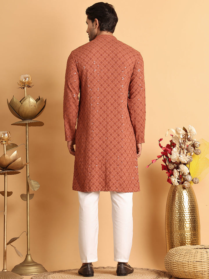 Embroidered &amp; Sequins Straight Kurta Set For Men
