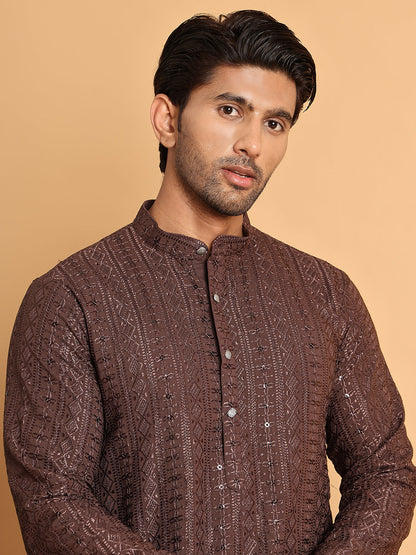 Embroidered Straight Kurta Set For Men