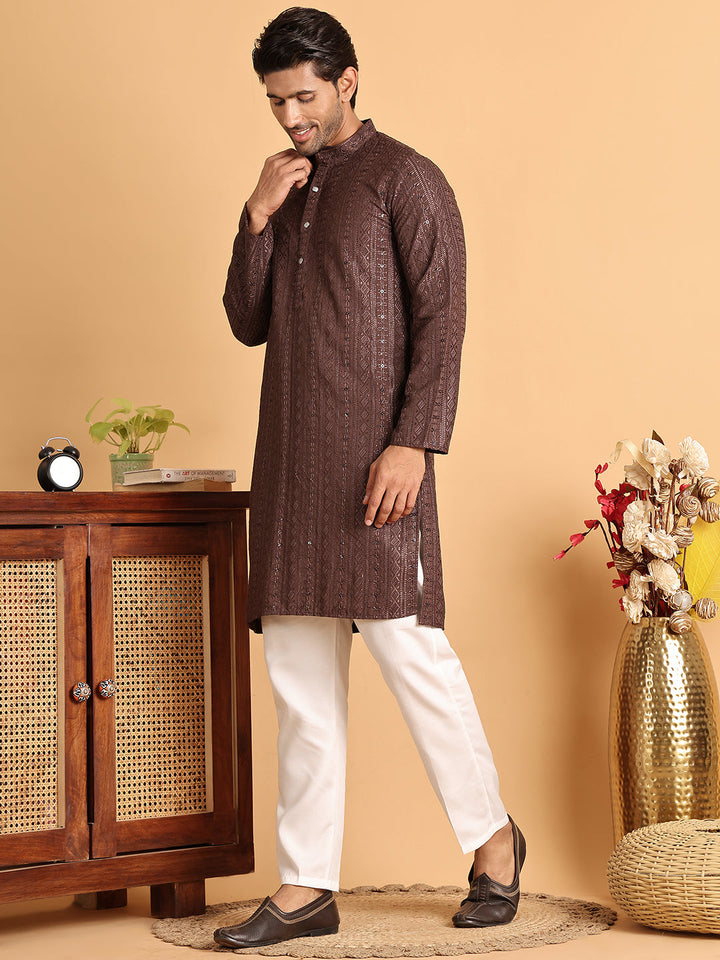 Embroidered Straight Kurta Set For Men