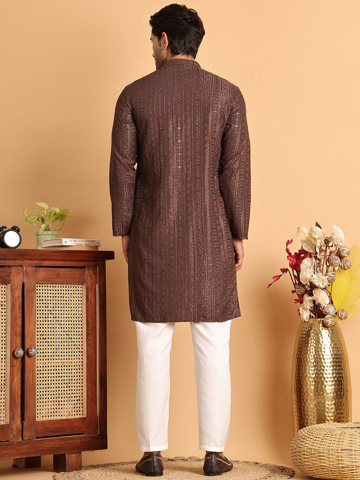 Embroidered Straight Kurta Set For Men
