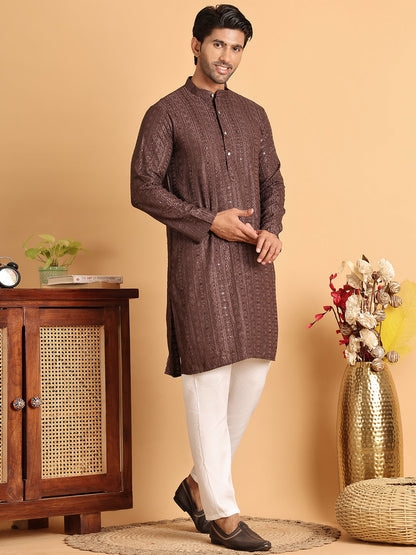 Embroidered Straight Kurta Set For Men