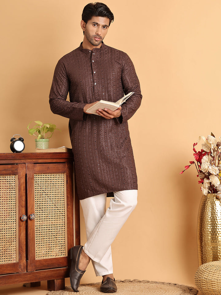 Embroidered Straight Kurta Set For Men