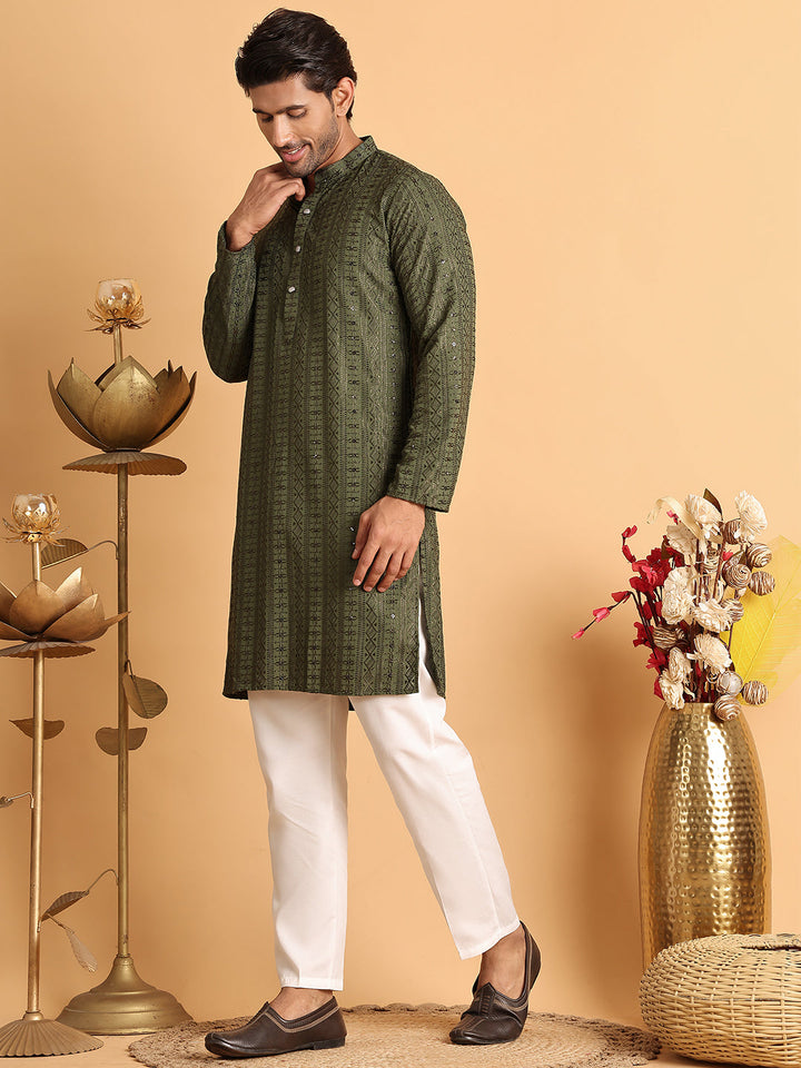 Embroidered Straight Kurta Set For Men