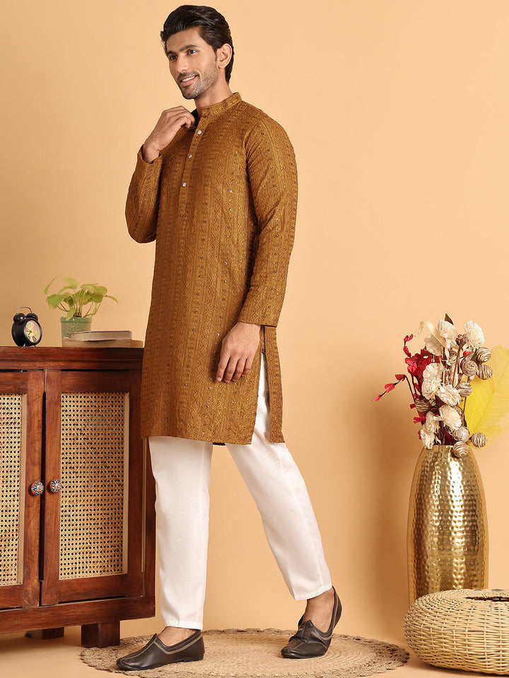 Embroidered Straight Kurta Set For Men