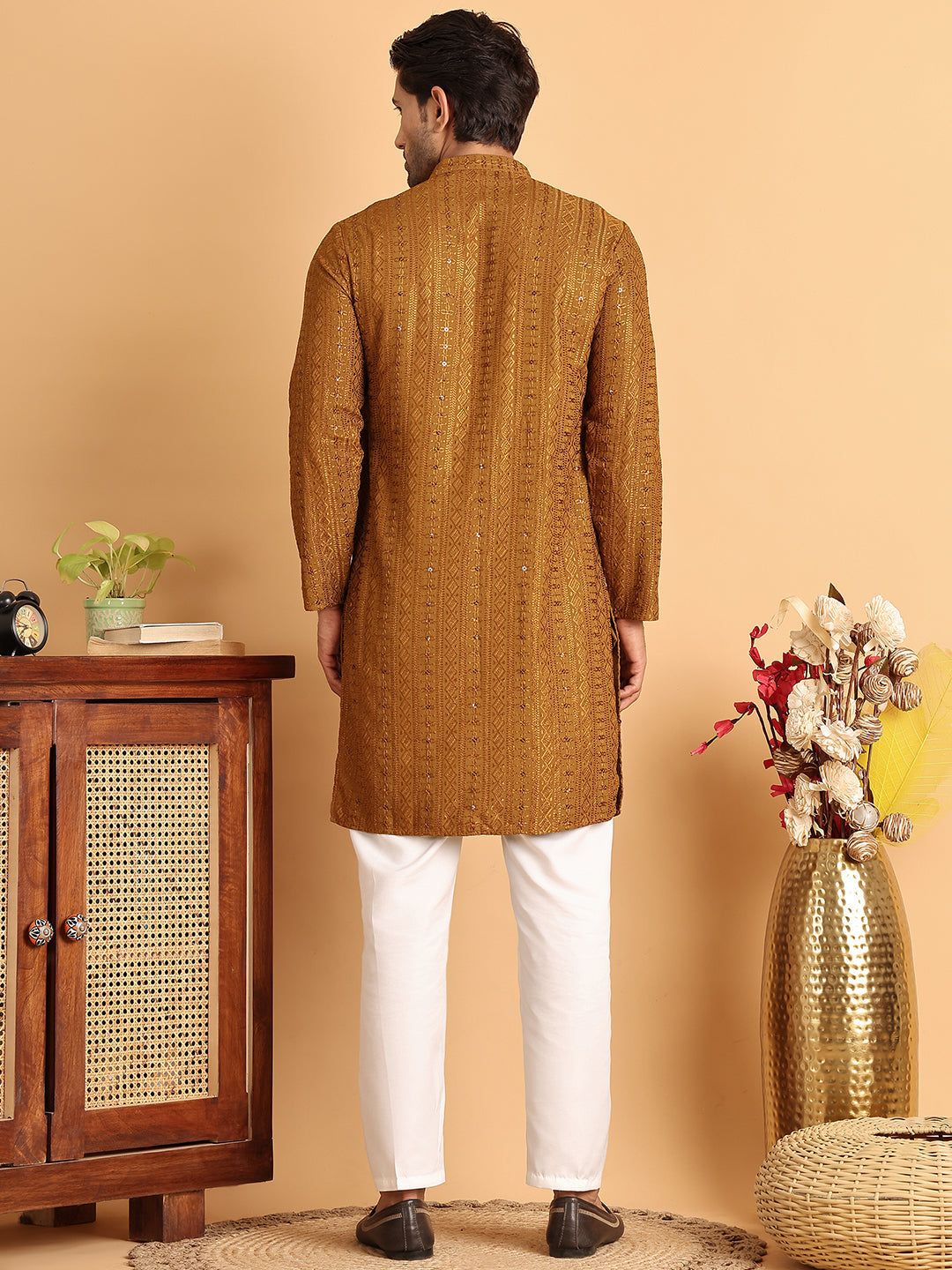 Embroidered Straight Kurta Set For Men