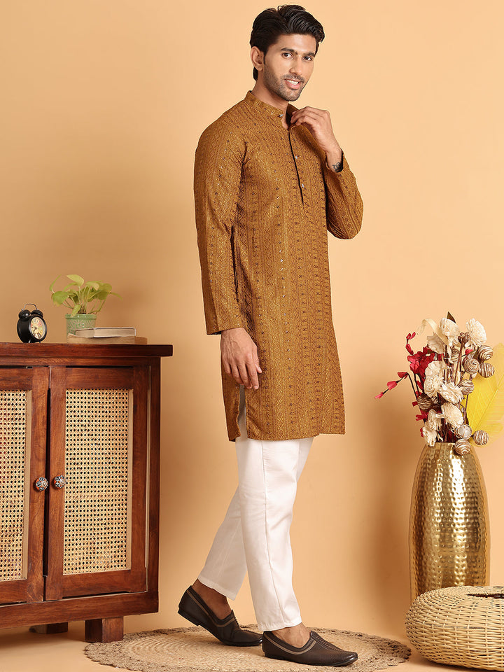 Embroidered Straight Kurta Set For Men