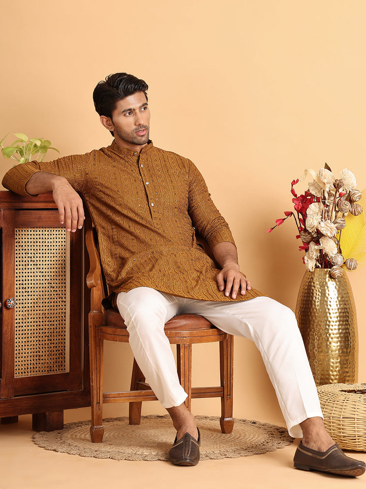 Embroidered Straight Kurta Set For Men
