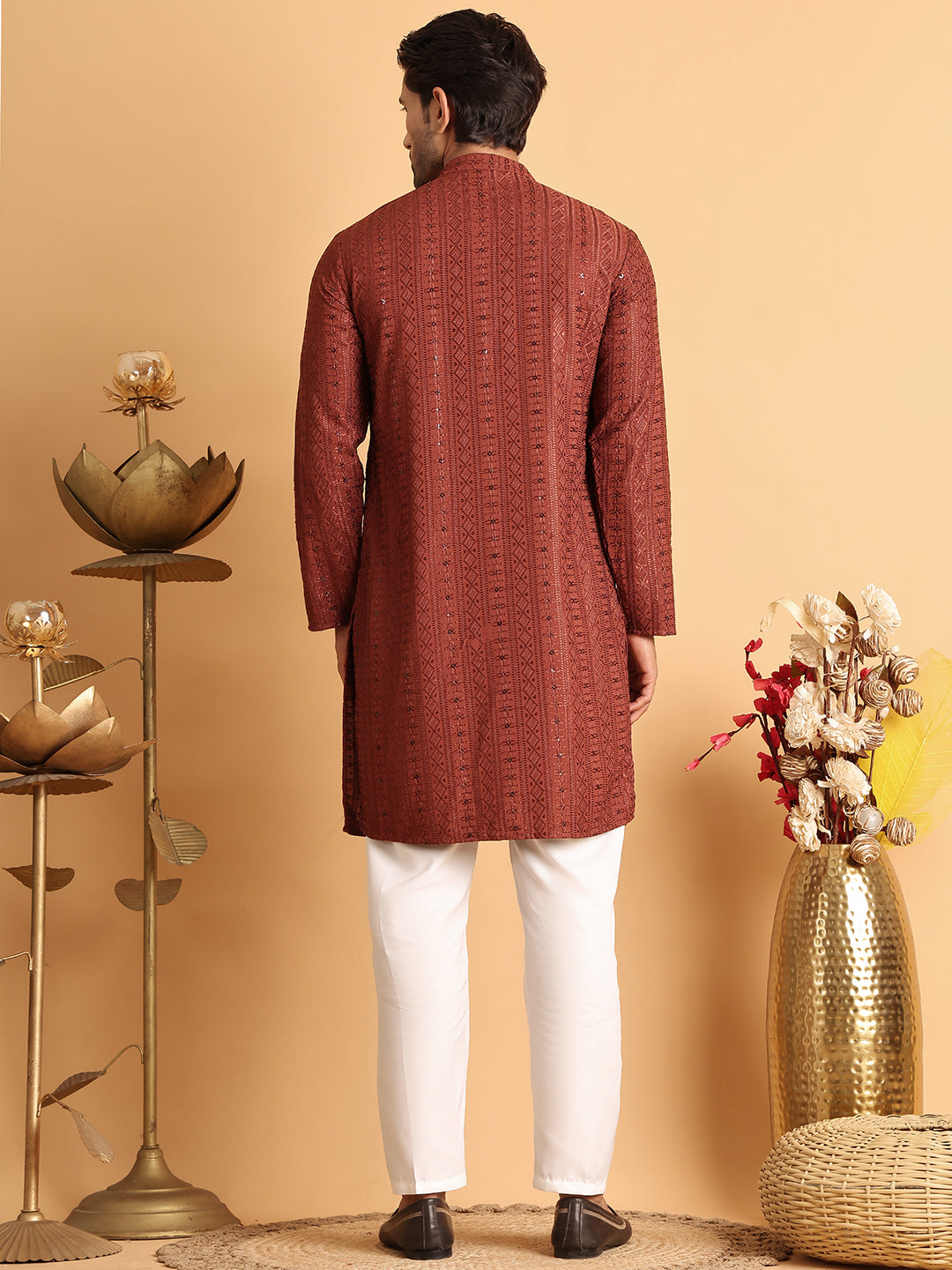 Embroidered Straight Kurta Set For Men