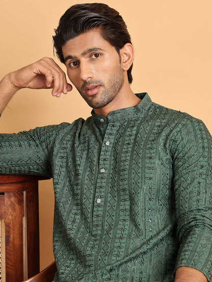 Embroidered Straight Kurta Set For Men