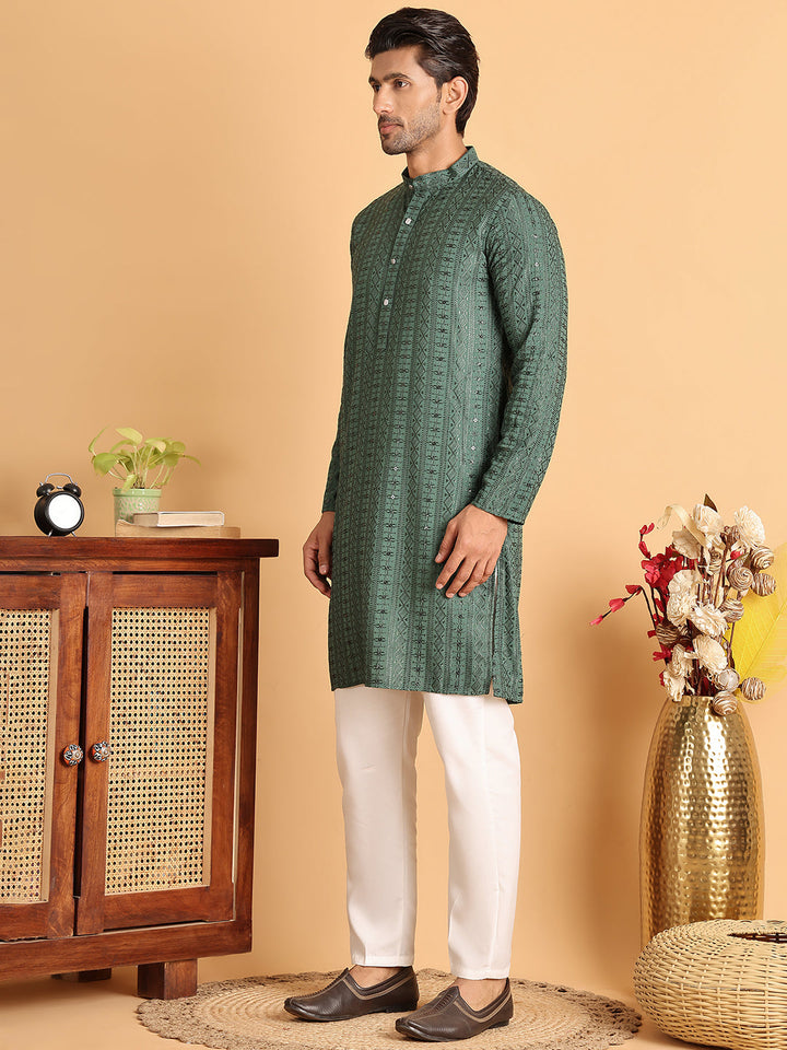 Embroidered Straight Kurta Set For Men