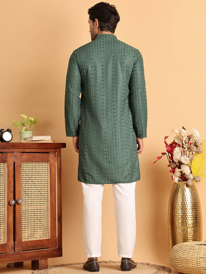 Embroidered Straight Kurta Set For Men