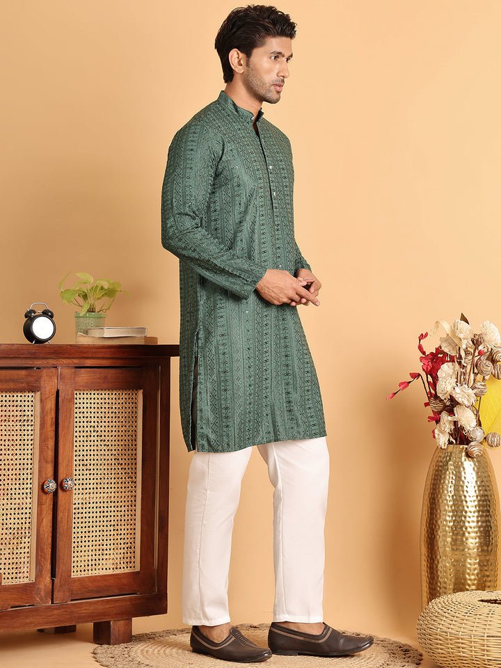Embroidered Straight Kurta Set For Men