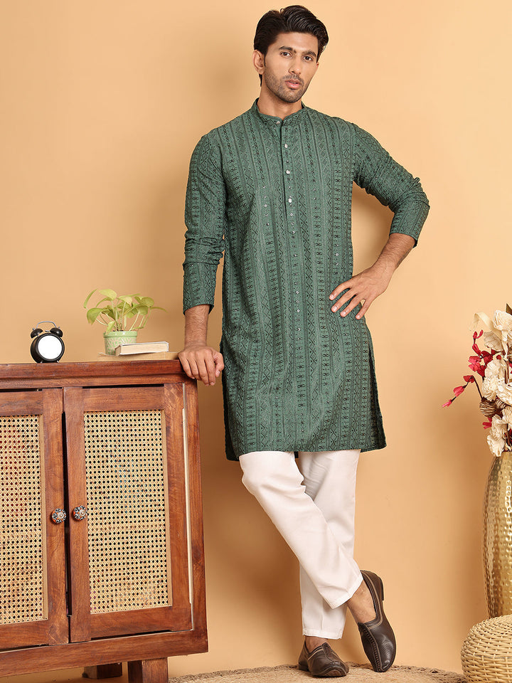 Embroidered Straight Kurta Set For Men