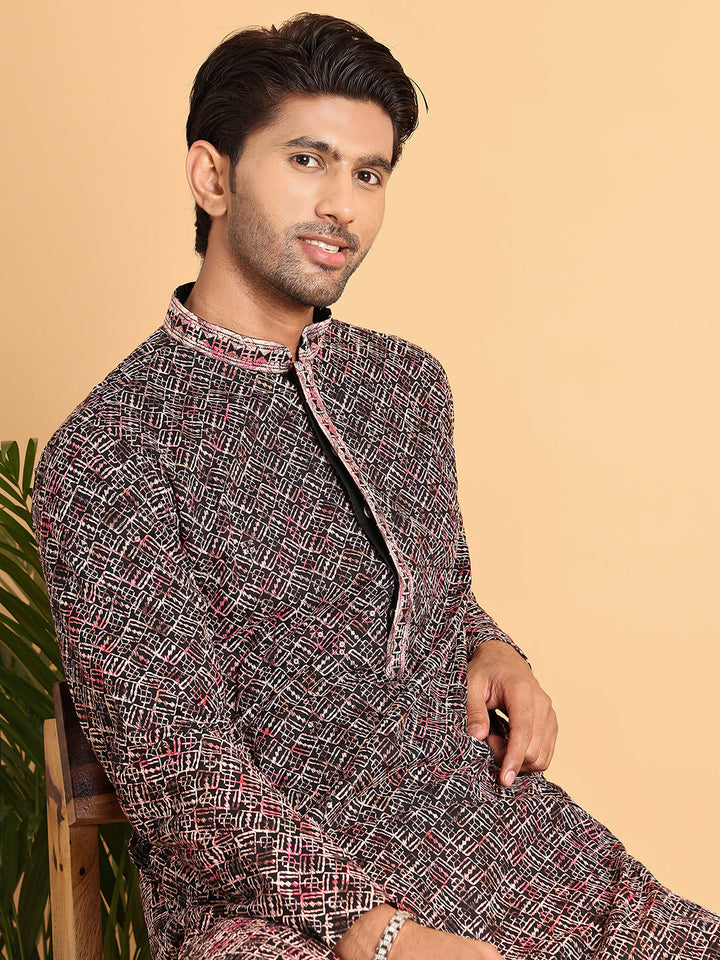 Embroidered Viscose Kurta Set For Men