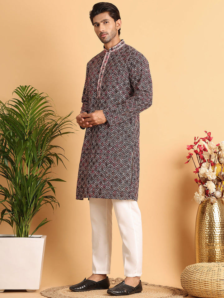 Embroidered Viscose Kurta Set For Men