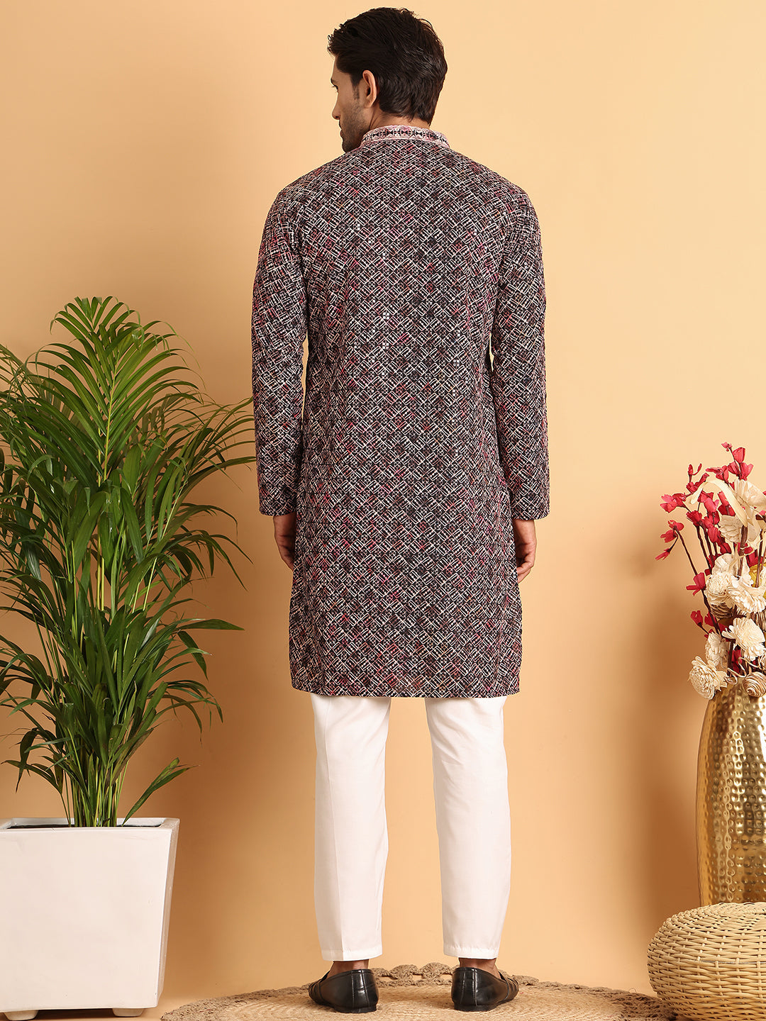 Embroidered Viscose Kurta Set For Men