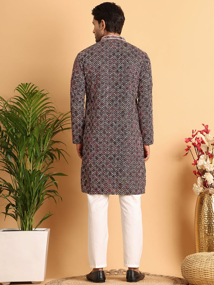 Embroidered Viscose Kurta Set For Men