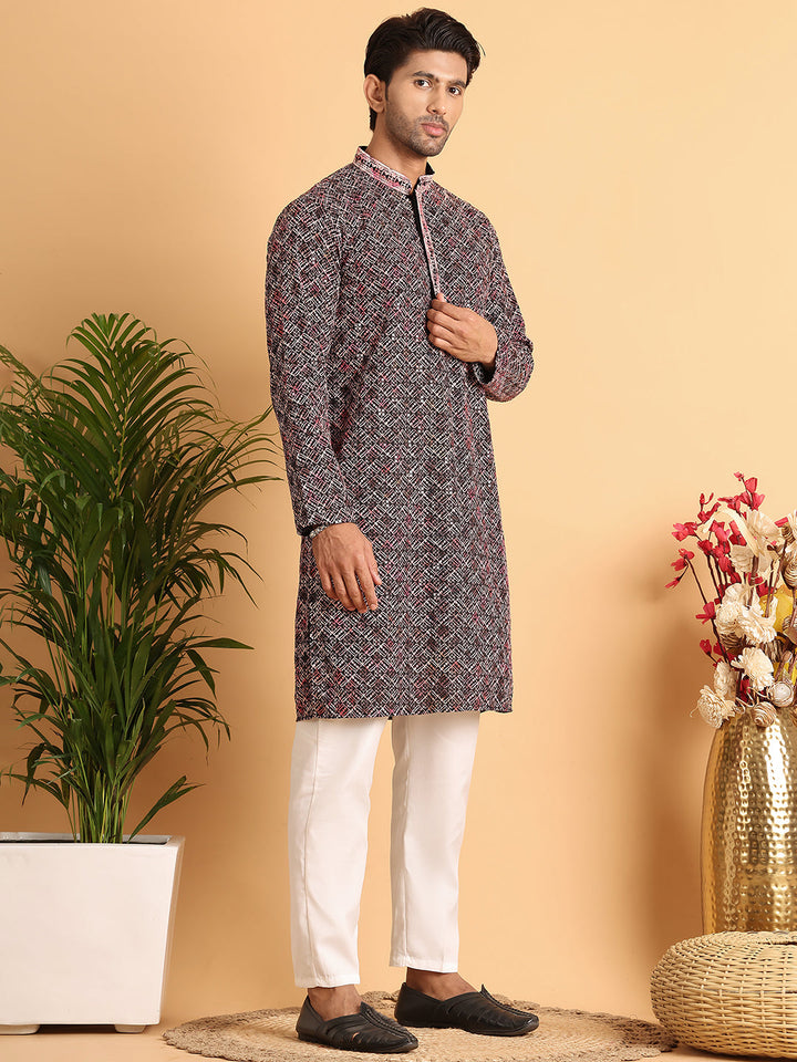Embroidered Viscose Kurta Set For Men