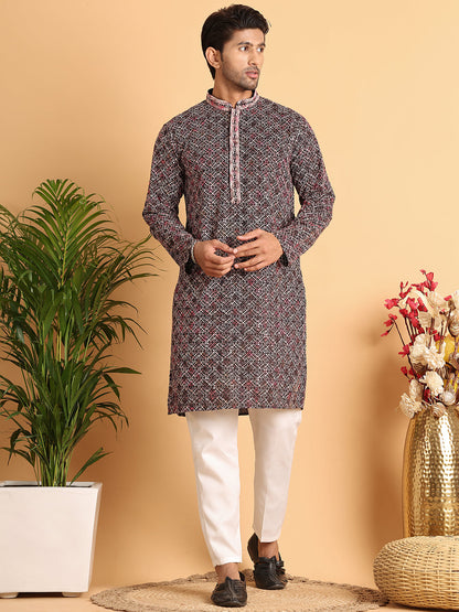 Embroidered Viscose Kurta Set For Men