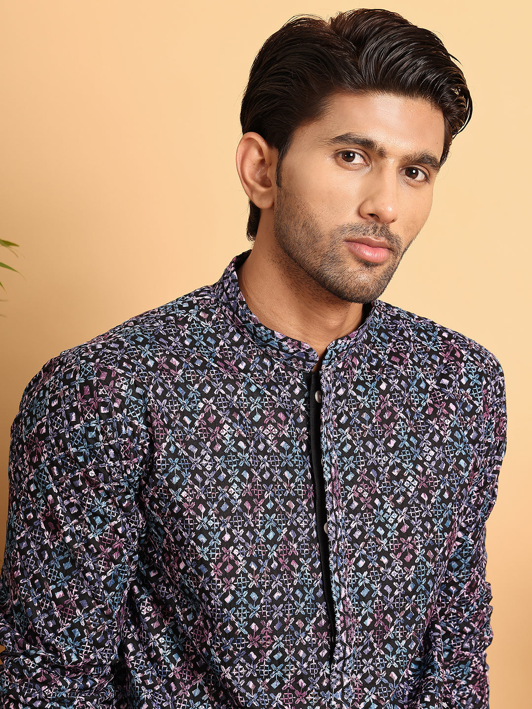 Embroidered Viscose Kurta Set For Men