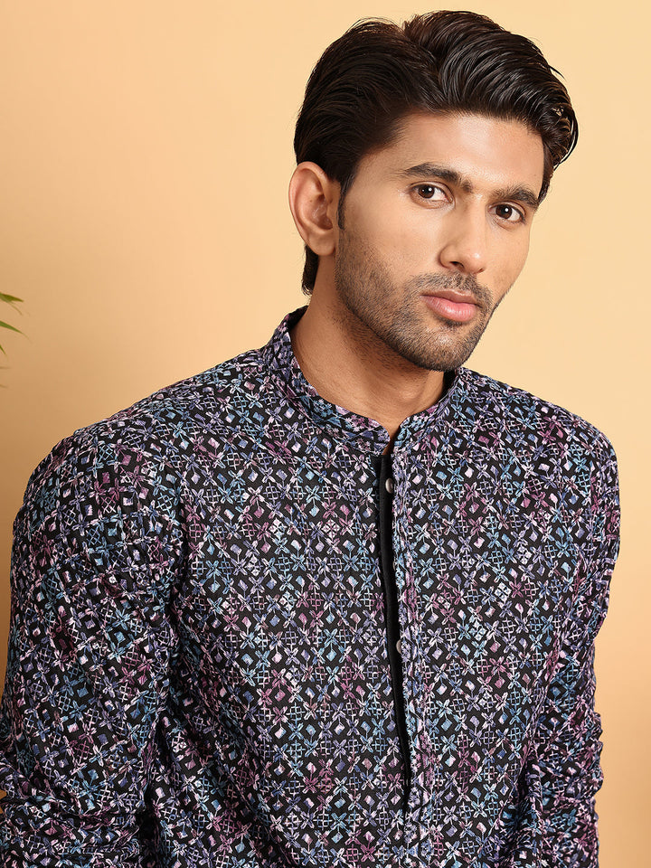 Embroidered Viscose Kurta Set For Men