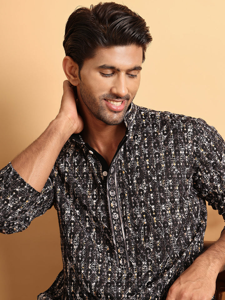 Embroidered Viscose Kurta Set For Men