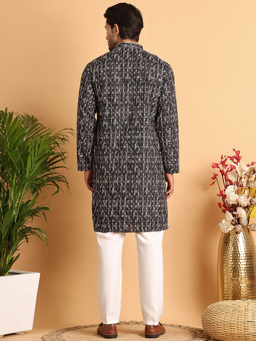 Embroidered Viscose Kurta Set For Men