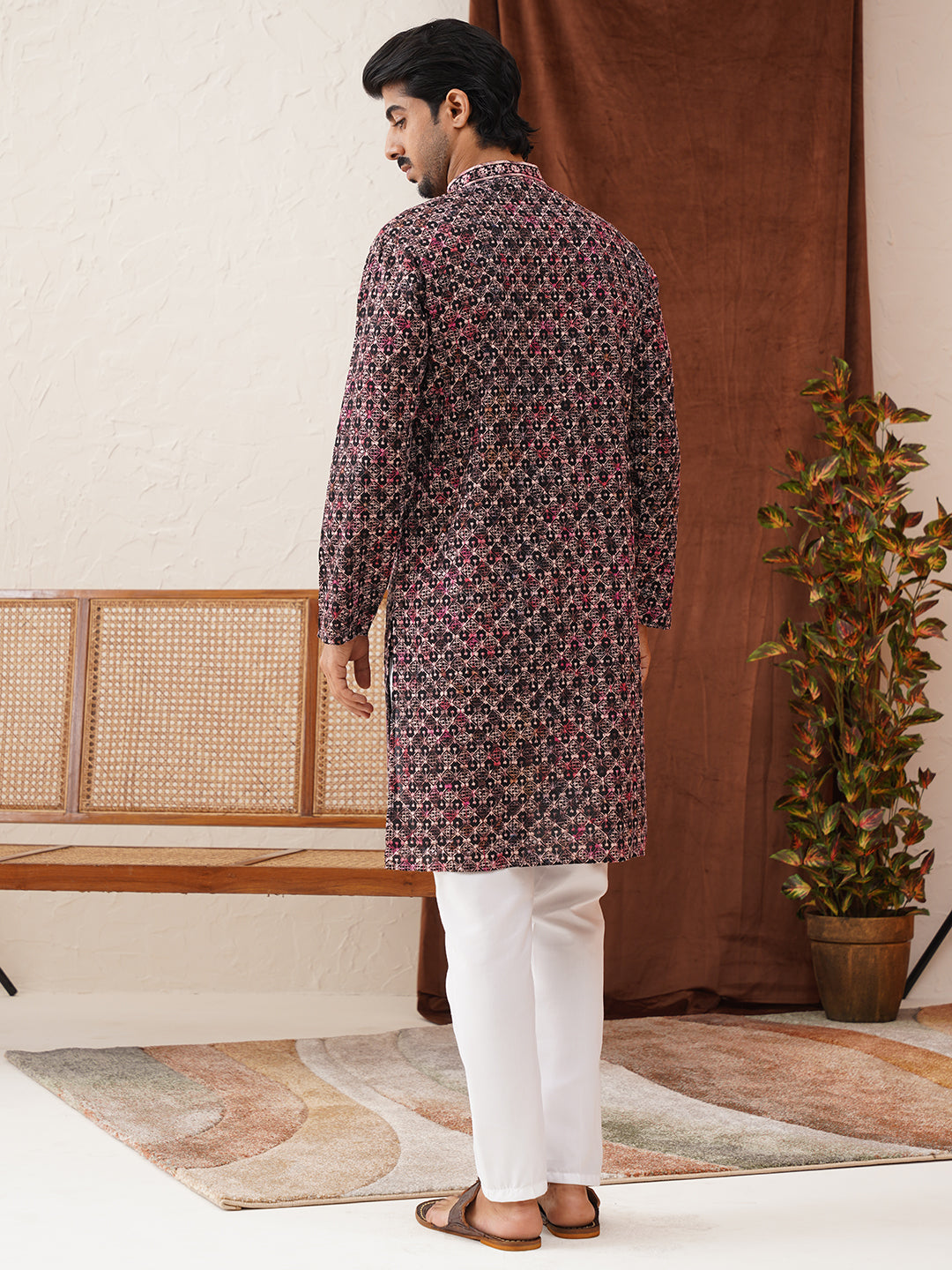 Embroidered Viscose Kurta Set For Men