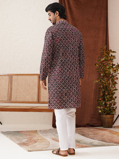 Embroidered Viscose Kurta Set For Men