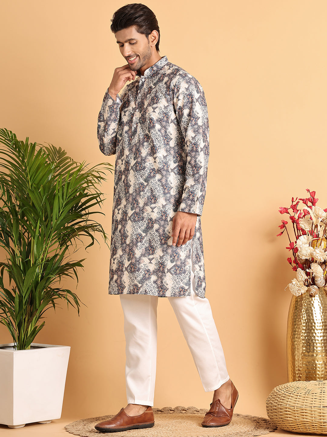 Chikankari Embroidered & Printed Kurta Set