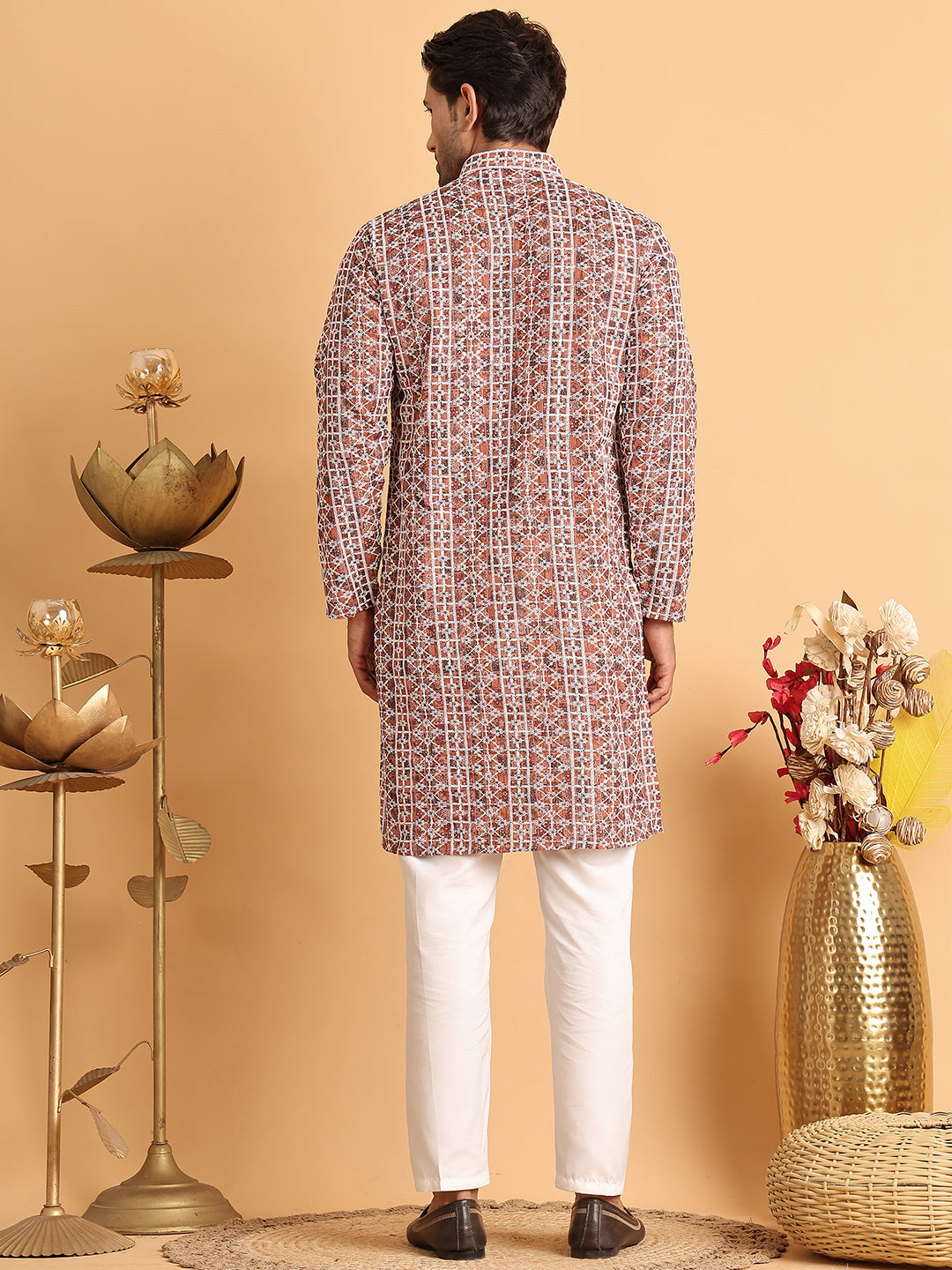 Embroidered & Printed Kurta Set For Men