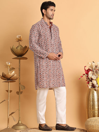 Embroidered & Printed Kurta Set For Men