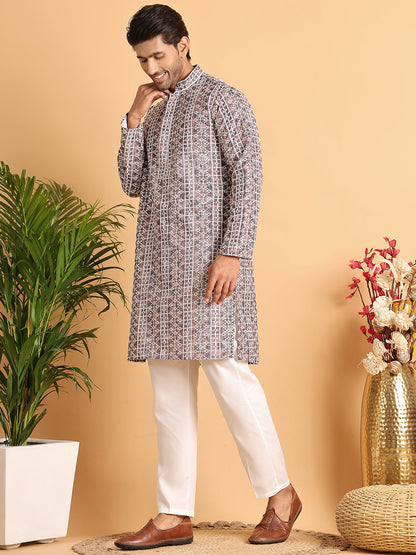 Embroidered & Printed Kurta Set For Men