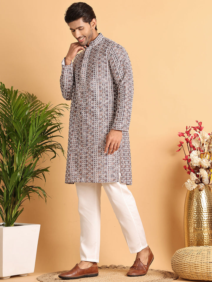 Embroidered &amp; Printed Kurta Set For Men