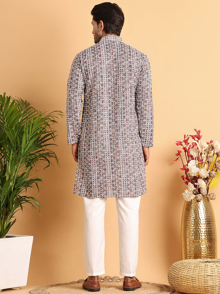 Embroidered &amp; Printed Kurta Set For Men