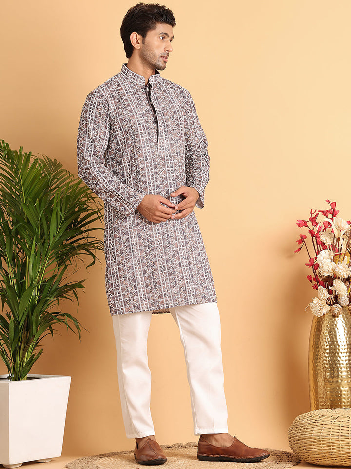Embroidered &amp; Printed Kurta Set For Men