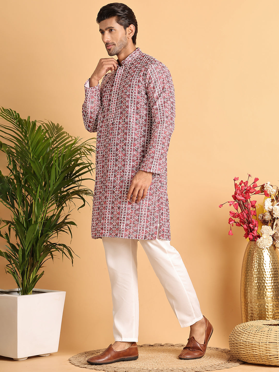 Embroidered & Printed Kurta Set For Men