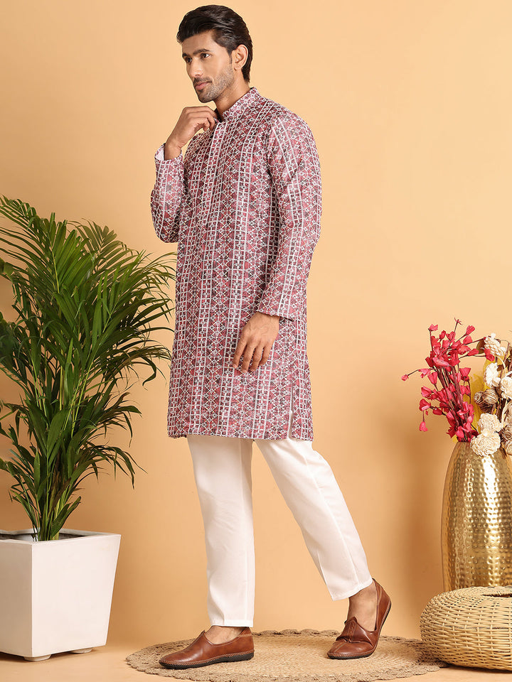 Embroidered &amp; Printed Kurta Set For Men