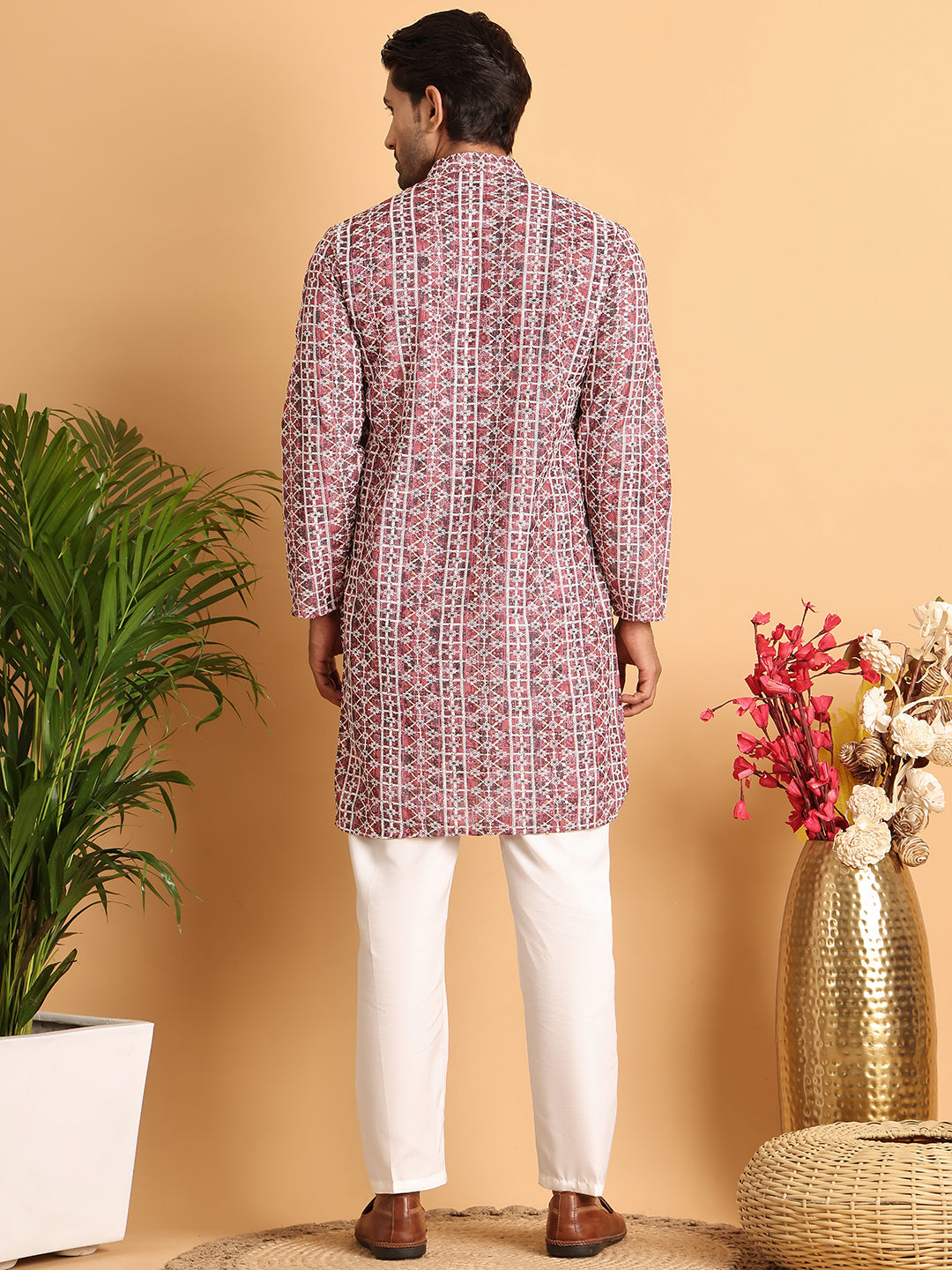 Embroidered &amp; Printed Kurta Set For Men