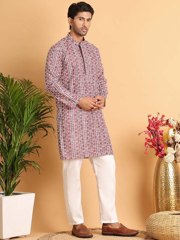 Embroidered &amp; Printed Kurta Set For Men
