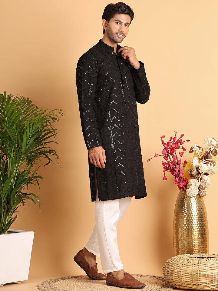 Embroidered Sequined Viscose Straight Kurta Pyjama.