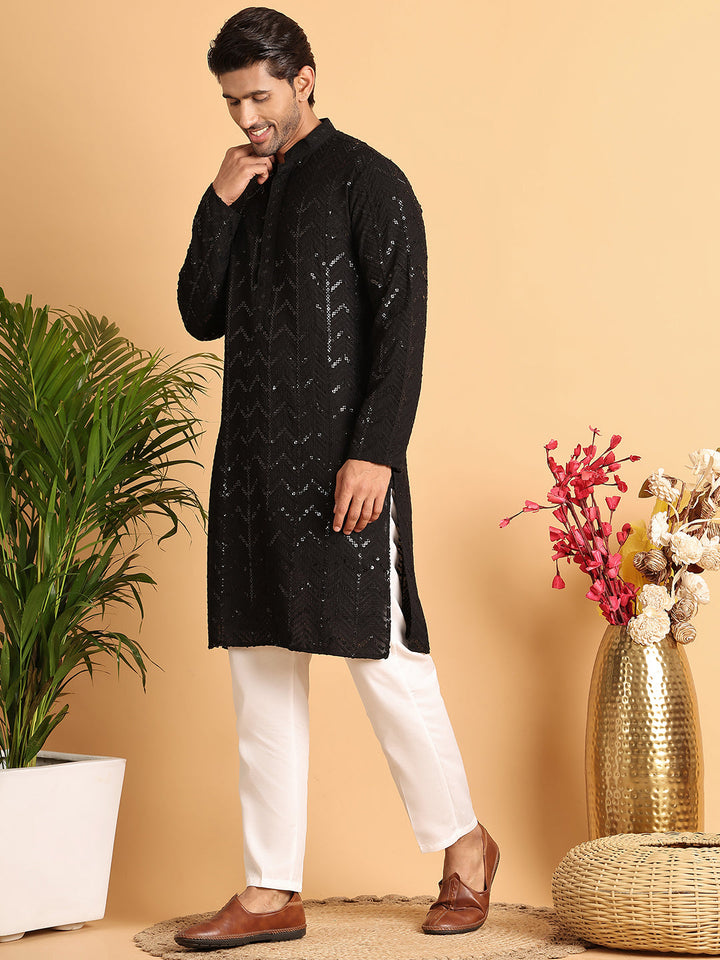 Embroidered Sequined Viscose Straight Kurta Pyjama.