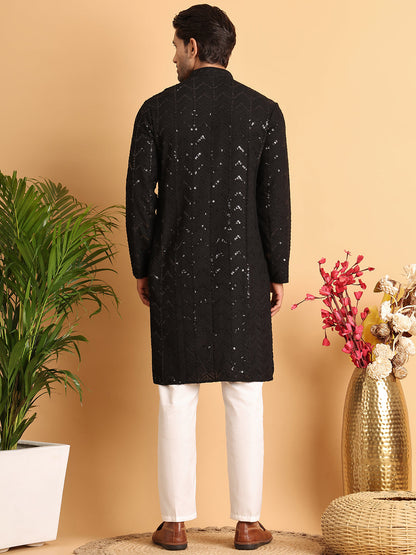 Embroidered Sequined Viscose Straight Kurta Pyjama.