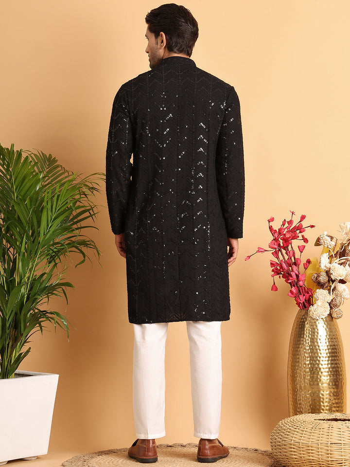 Embroidered Sequined Viscose Straight Kurta Pyjama.