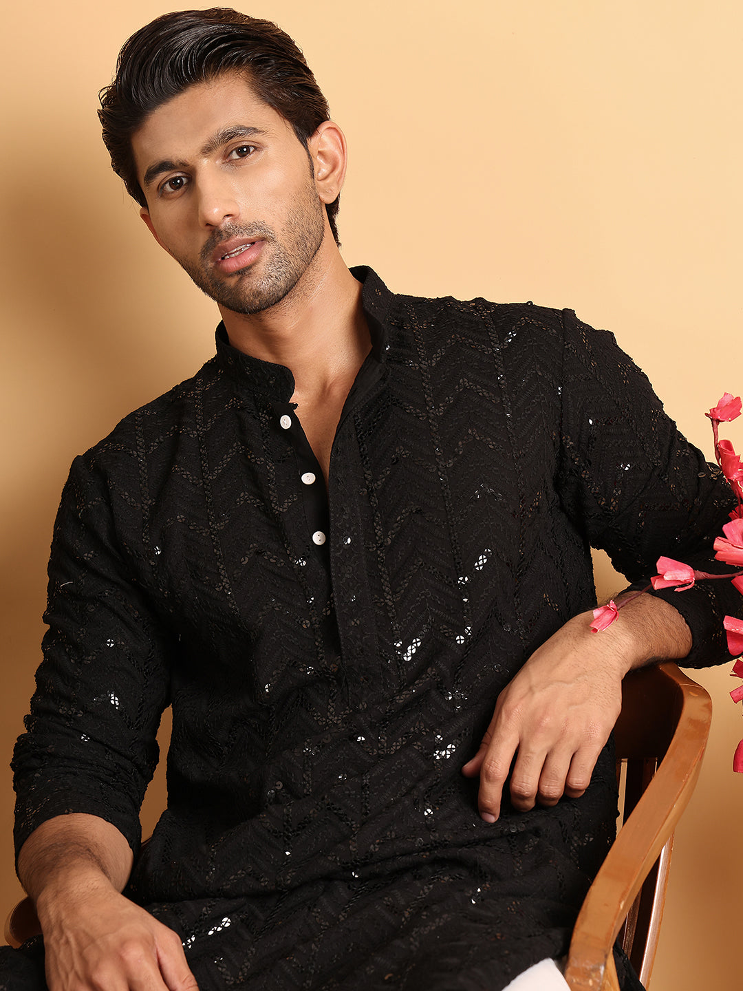 Embroidered Sequined Viscose Straight Kurta Pyjama.