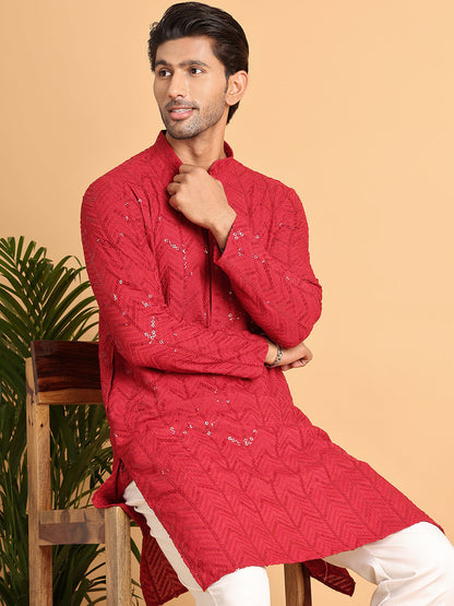Embroidered Sequined Viscose Straight Kurta Pyjama.