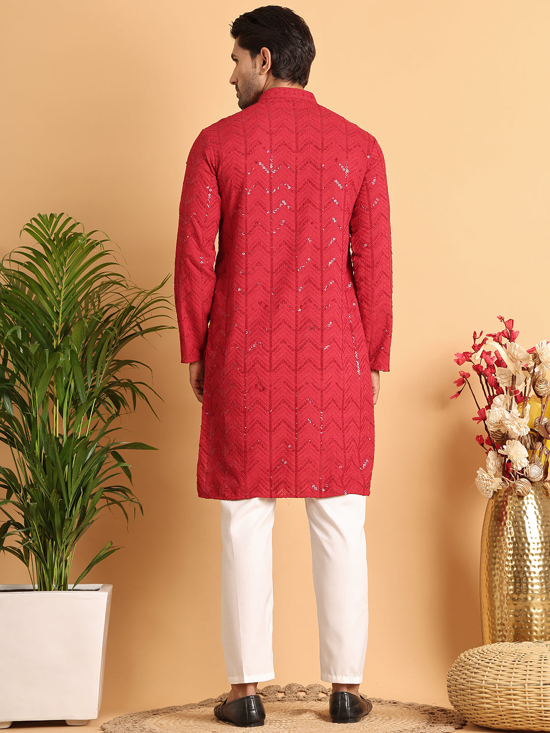 Embroidered Sequined Viscose Straight Kurta Pyjama.