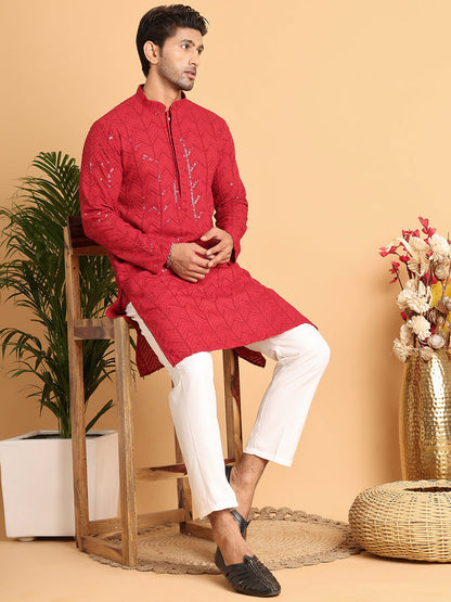 Embroidered Sequined Viscose Straight Kurta Pyjama.